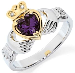 Diamond Alexandrite Gold Silver Claddagh Ring