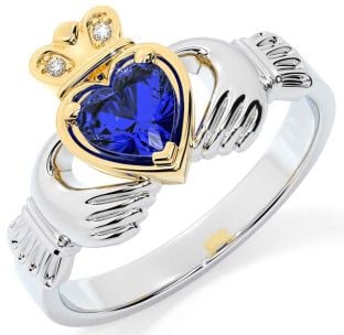 Diamond Sapphire Gold Silver Claddagh Ring