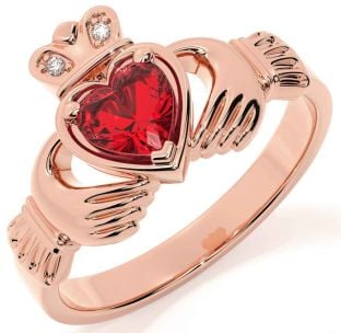 Diamond Ruby Rose Gold Silver Claddagh Ring