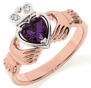 Diamond Alexandrite Rose Gold Silver Claddagh Ring