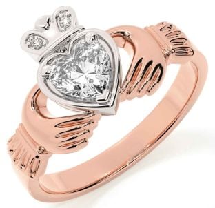 Diamond Rose Gold Silver Claddagh Ring