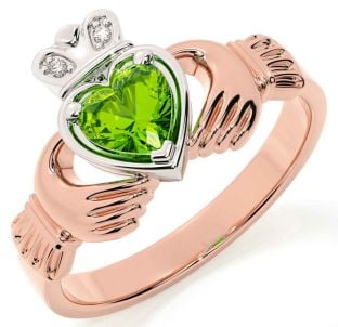 Diamond Peridot Rose Gold Silver Claddagh Ring