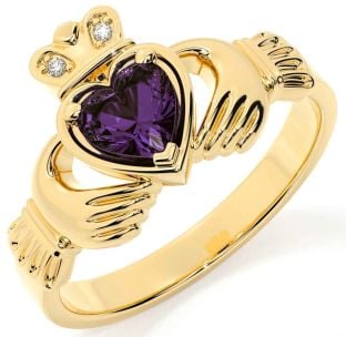 Diamond Alexandrite Gold Silver Claddagh Ring