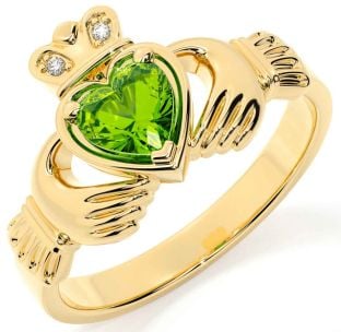 Diamond Peridot Gold Silver Claddagh Ring