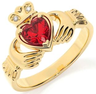 Diamond Ruby Gold Silver Claddagh Ring