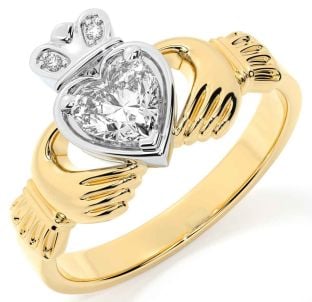 Diamond Gold Silver Claddagh Ring