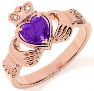 Diamond Amethyst Rose Gold Claddagh Ring