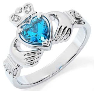 Diamond Topaz Silver Claddagh Ring