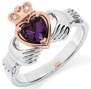 Diamant Alexandrit Rose Gold Silber Claddagh Ring