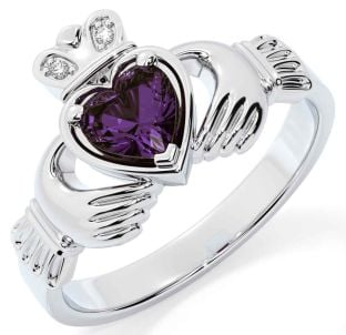 Diamond Alexandrite White Gold Claddagh Ring