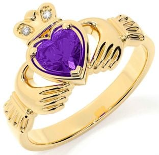 Diamond Amethyst Gold Claddagh Ring