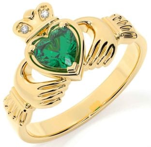 Diamante Esmeralda Ouro Claddagh Anel