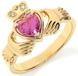 Diamond Pink Tourmaline Gold Claddagh Ring