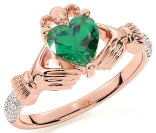 Diamond Emerald Rose Gold Silver Claddagh Ring