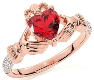 Diamond Ruby Rose Gold Silver Claddagh Ring