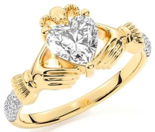 Diamond Gold Silver Claddagh Ring