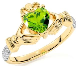 Diamond Peridot Gold Silver Claddagh Ring