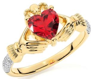 Diamond Ruby Gold Silver Claddagh Ring