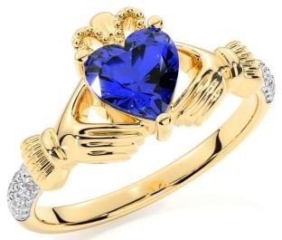 Diamond Sapphire Gold Silver Claddagh Ring