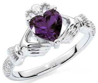 Diamond Alexandrite Silver Claddagh Ring