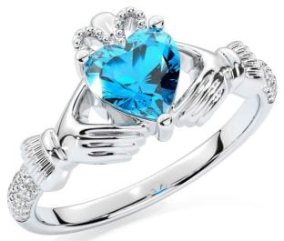 Diamond Topaz Silver Claddagh Ring