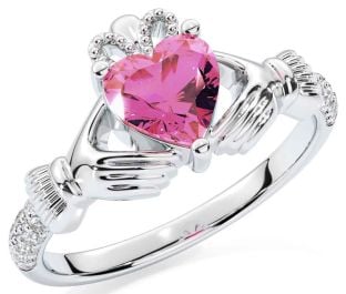 Diamant Rosa Turmalin Weiß Gold Claddagh Ring