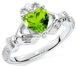 Diamante Peridoto Branco Ouro Claddagh Anel