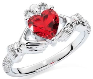 Diamant Rubin Hvit Gull Claddagh Ringe