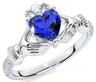 Diamond Sapphire White Gold Claddagh Ring