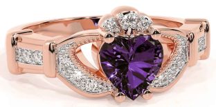 Diamond Alexandrite Rose Gold Silver Claddagh Ring