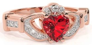 Diamond Ruby Rose Gold Silver Claddagh Ring