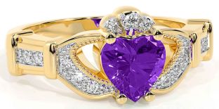 Diamond Amethyst Gold Silver Claddagh Ring