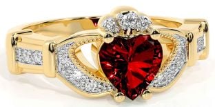 Diamond Garnet Gold Silver Claddagh Ring