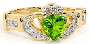 Diamond Peridot Gold Silver Claddagh Ring