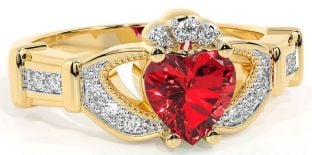 Diamond Ruby Gold Silver Claddagh Ring