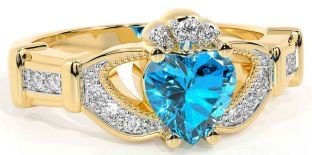 Diamond Topaz Gold Silver Claddagh Ring