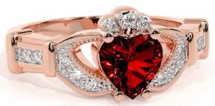 Diamond Garnet Rose Gold Claddagh Ring