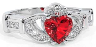 Diamond Ruby Silver Claddagh Ring