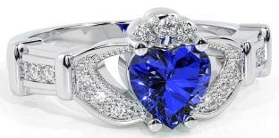 Diamond Sapphire Silver Claddagh Ring