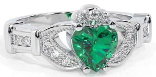 Diamant Smaragd Wit Goud Claddagh Ring