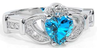 Diamond Topaz Alb Inel Claddagh de aur