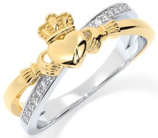 Diamond Gold Silver Claddagh Ring