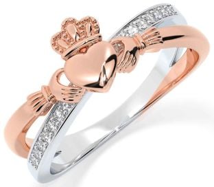 Diamond White Rose Gold Claddagh Ring