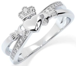 Diamond Silver Claddagh Ring