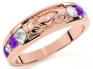 Amethyst Rose Gold Silver Claddagh Ring