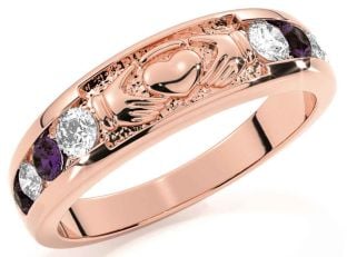 Alexandrite Rose Gold Silver Claddagh Ring