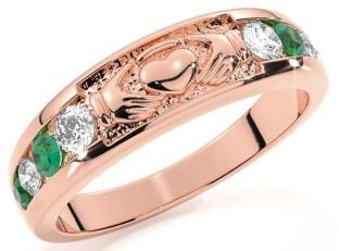 Emerald Rose Gold Silver Claddagh Ring