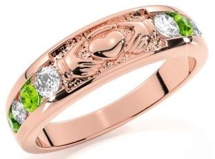 Peridot Rose Gold Silver Claddagh Ring