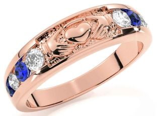 Sapphire Rose Gold Silver Claddagh Ring