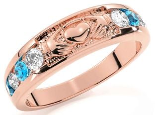 Topaz Rose Gold Silver Claddagh Ring